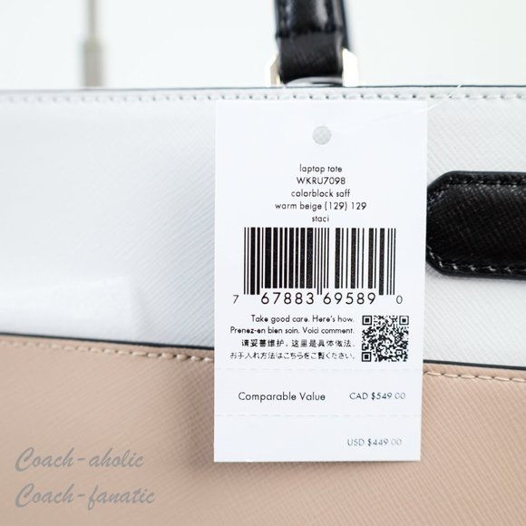 NWT Kate Spade Staci Laptop Tote Triple compartment Leather in Warm Beige - Picture 8 of 13